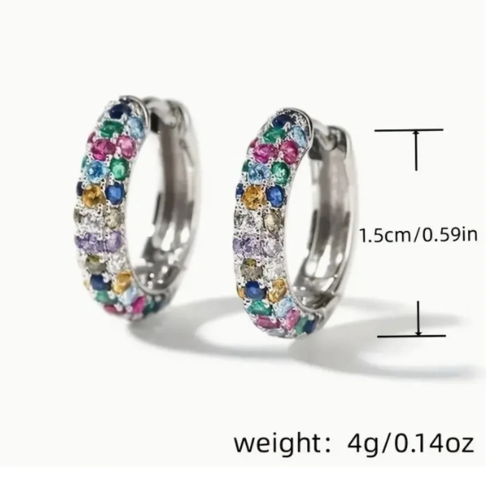 Silver Plated Mini Hoop Earrings Sparkling colorful Zircon Gem - Picture 8 of 10
